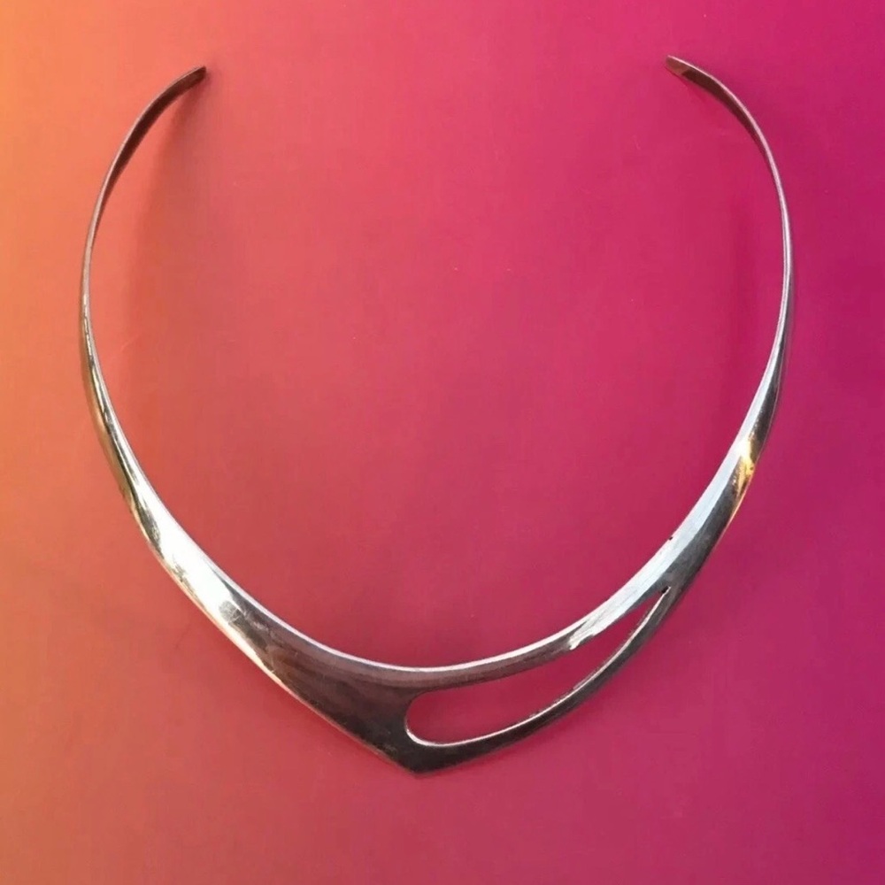 Vtg 925 Sterling Silver MEXICO TAXCO MCM Modern Collar Choker Necklace